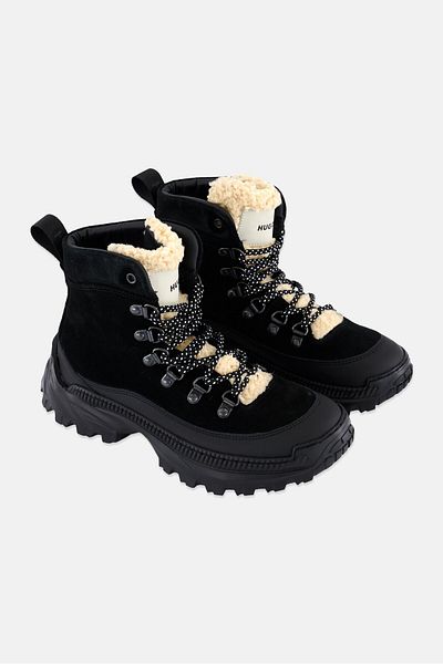 Hugo by Hugo Boss Women Jce Fur Lace Up Ankle Boots, Black