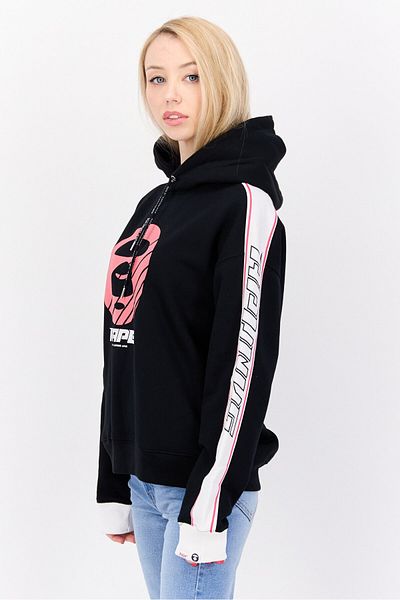Aape By A Bathing Ape Women Hood Neck Graphic Print Hoodie, Black Combo