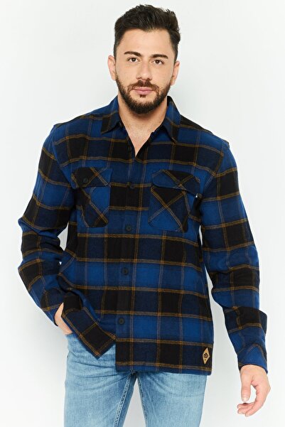 Hurley قميص رجالي كاجوال بأكمام طويلة ومربعات بقصّة عادية، مجموعة باللون الأزرق