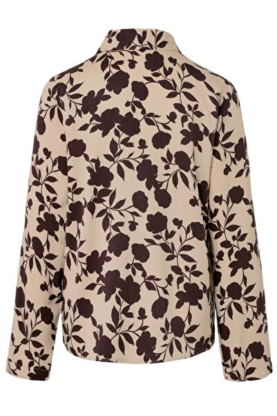 Tchibo Women Spread Collar Long Sleeve Allover Print Blouse, Tan