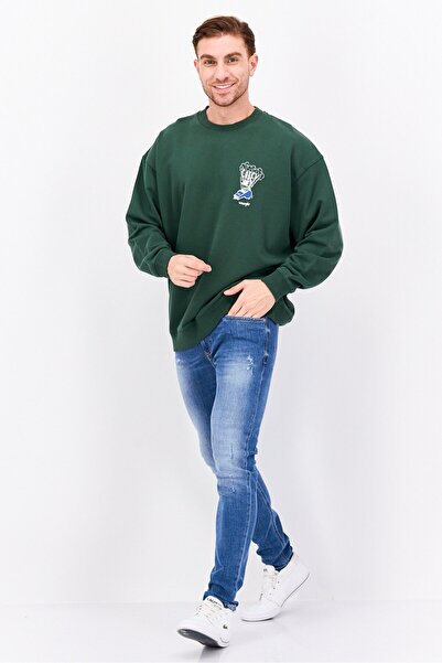 WRANGLER Men Crew Neck Long Sleeve Graphic Print Sweatshirt, Green