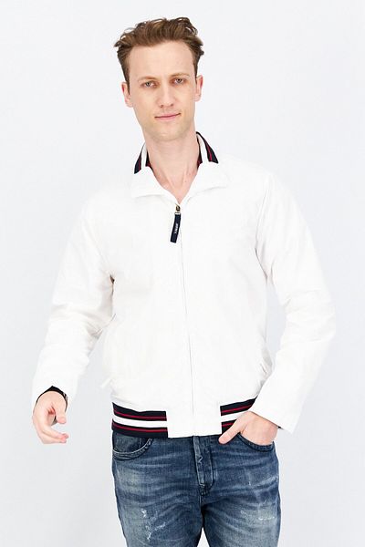 Perry Ellis Men Mock Neck Long Sleeve Embroidered Jacket, White Combo