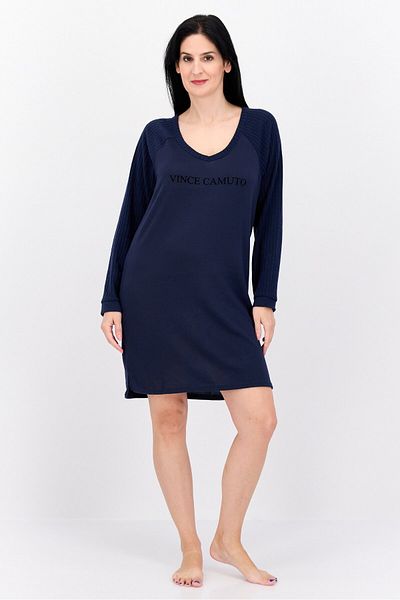 Vince Camuto Women Brand Logo Long Sleeves Sleepwear Dress, Navy