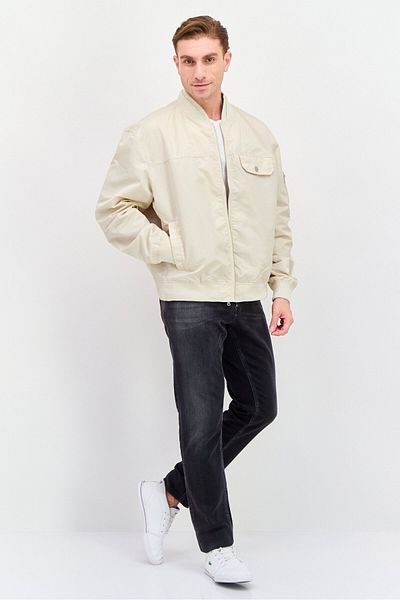 Esprit Men Band Collar Solid Bomber Jacket, Beige