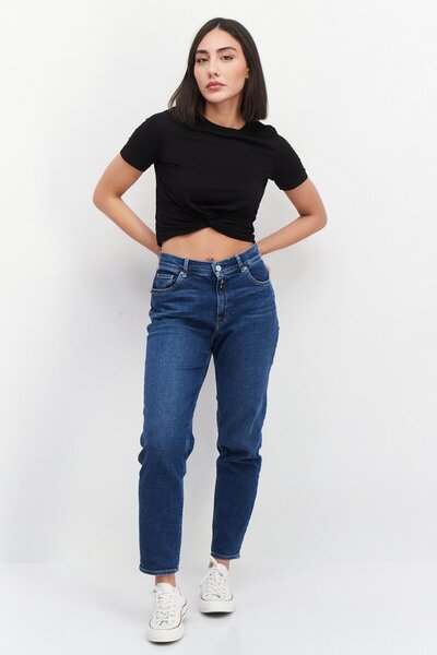 Replay Women Regular Fit Wash High Waist Stretchable Denim, Blue