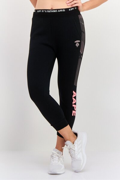 Aape By A Bathing Ape Women Regular Fit Straight Leg Plain Pants, Black Combo
