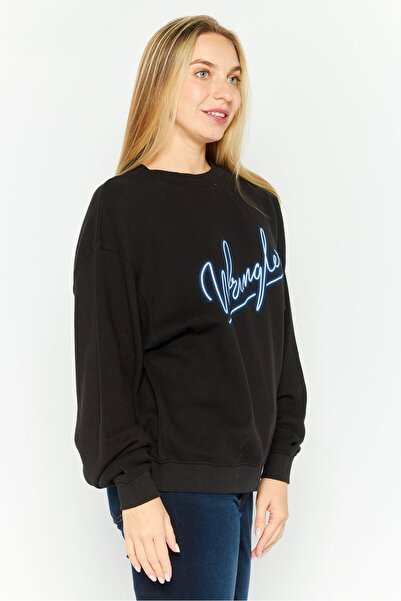 WRANGLER Women Crew Neck Brand Logo Long Sleeves Sweatshirt, Black