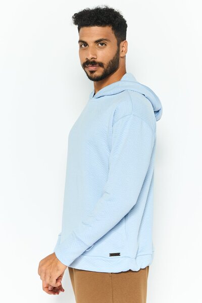 Nine West Men Hooded Long Sleeve Textured Sweatshirt, Light Blue