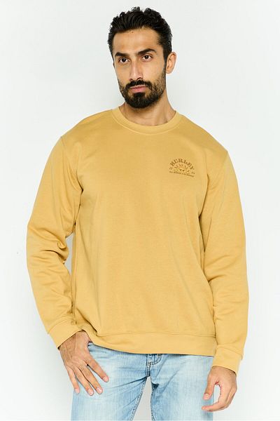 Hurley Men Crew Neck Long Sleeve Brand Logo Sweatshirts, Light Brown