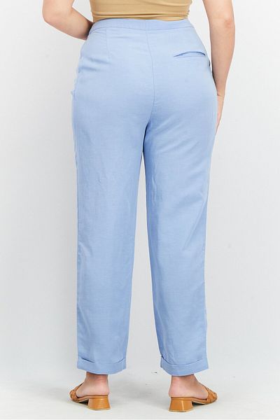 Tchibo Women Regular Fit Plain Pleated Trouser, Light Blue