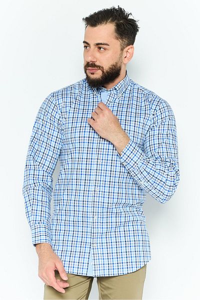 TailorByrd Men Regular Fit Gingham Long Sleeves Casual Shirt, Blue