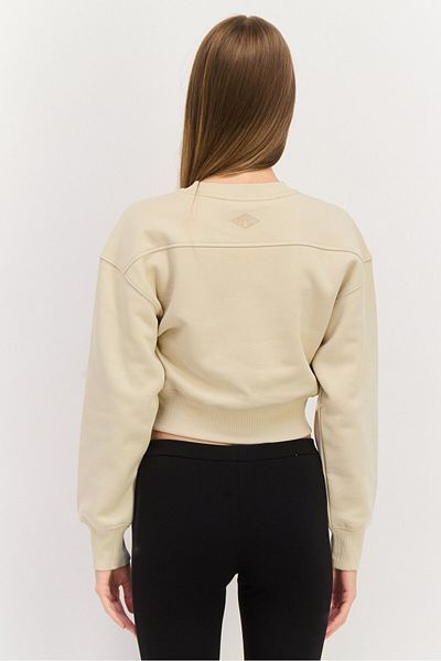 Esprit Women Crew Neck Brand Logo Long Sleeves Crop Sweatshirt, Beige