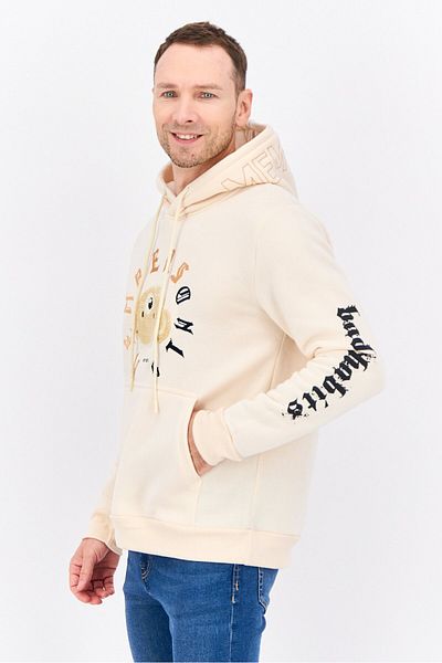 Members Only Men Hooded Embroidered Long Sleeves Sweatshirt, Beige