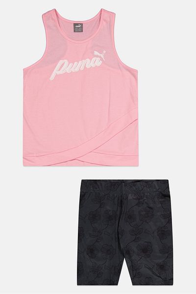 Puma Kids Girl Sportswear Fit 2 Pcs Tank Top And Short Set, Pink/Grey