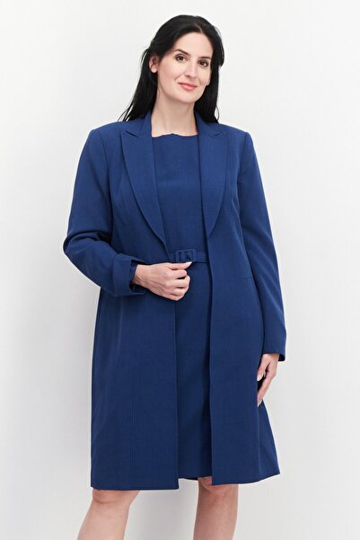 Nipon Boutique Women 2 Pcs Solid Belted Suit Dress Set, Navy