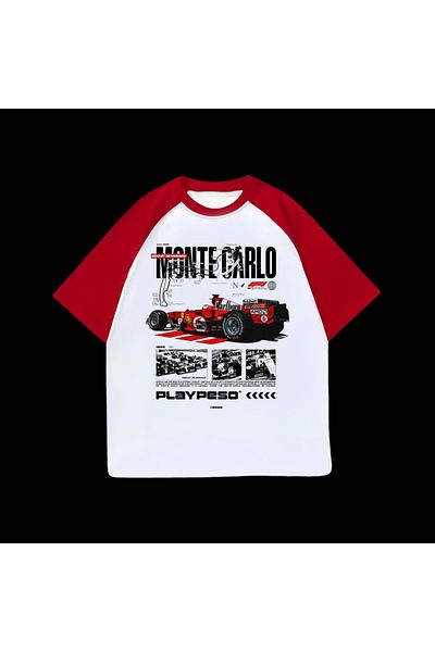 Touz Moda Λευκό Unisex Red Raglan Monte Carlo F1 T-shirt