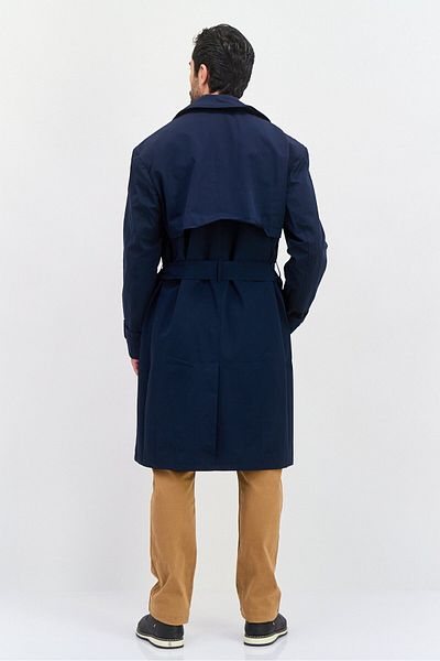 Esprit Men Regular Fit Plain Trench Coat Jacket, Navy Blue