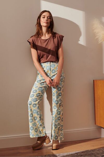 Tchibo بنطلون نسائي واسع الساق بطبعات متعددة، رمادي