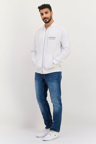 GAZZARRİNİ Men Hooded Brand Logo Long Sleeves Sweatshirt, White