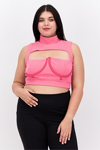 Reebok x Cardi B بلوزة تدريب بدون أكمام للنساء مقاس كبير، وردي