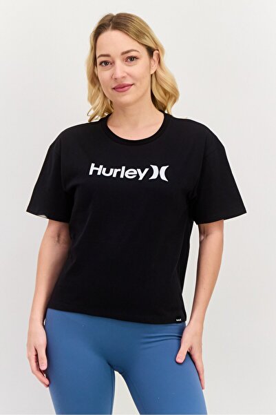 Hurley بلوزة رياضية نسائية بأكمام طويلة للخارج، باللون الأسود
