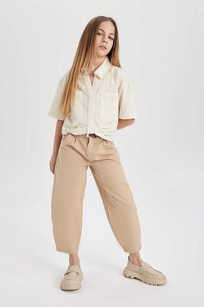 DeFacto C0450a8 Ss Barrel Fit Wide Leg Cotton Belted Trousers