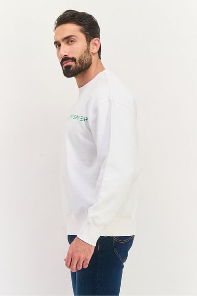 Esprit Men Crew Neck Brand Logo Long Sleeve Sweatshirt, White