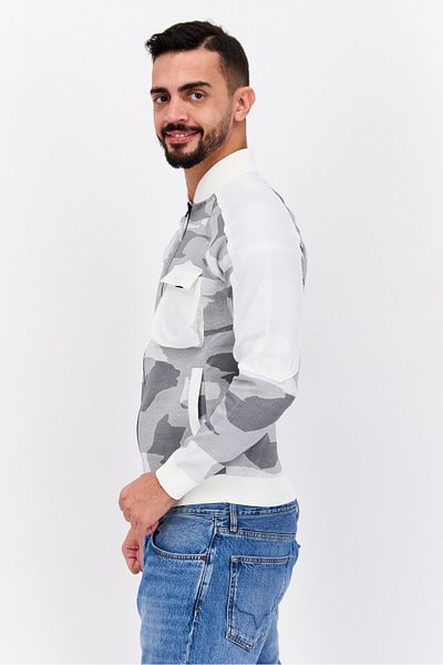 freesoul Men Brand Logo Full Zip Sweatshirt, Off White Combo