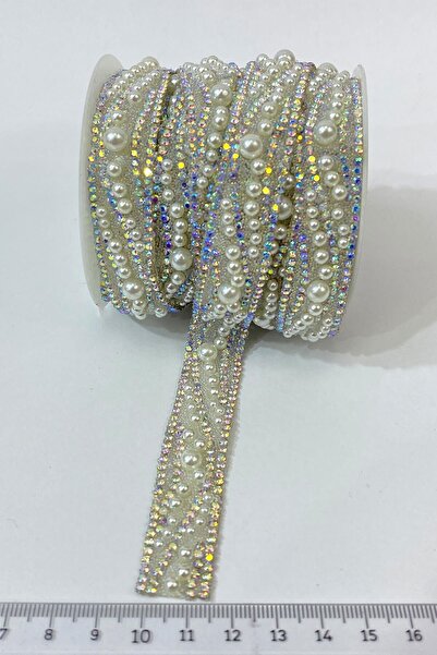 Hayalperest boncuk İncili Ütü ile Yapışan Taşlı Şerit Aplik 1 mt