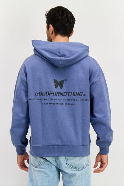 Good For Nothing Men Long Sleeves Brand Logo Hooded Sweatshirt, Sage Blue