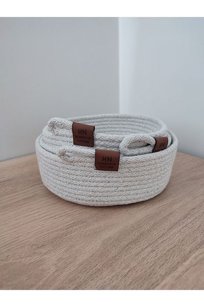 Heritage Home Hn Organizer Basket Cotton Handmade Ecru 3-Piece Wicker Rope Basket Set - Multi-Purpose Organizer