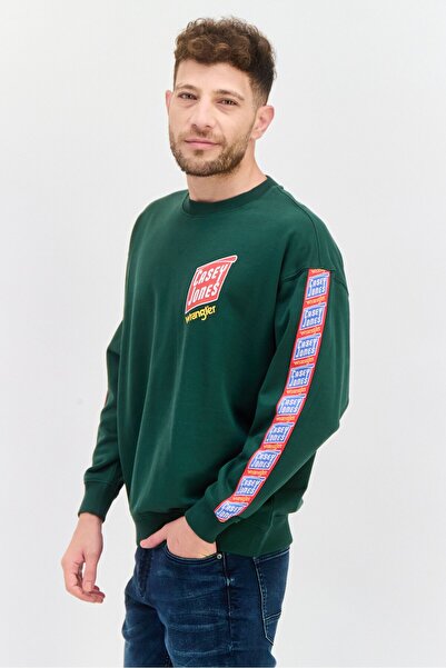 WRANGLER Men Crew Neck Long Sleeve Graphic Print Sweatshirt, Green