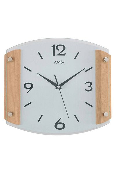 AMS Wall Clock 5938/18, Quartz, Silver, Analogue, Modern