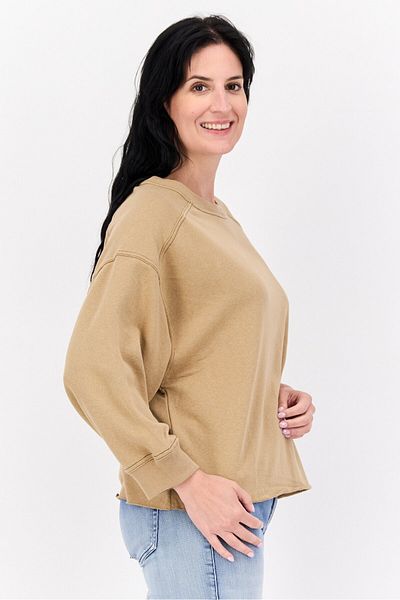 Sage Collective Women Crew Neck Solid Sweatshirt, Tan