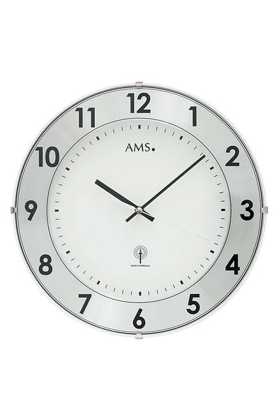 AMS Wall Clock 5948, Quartz, White/silver, Analogue, Modern