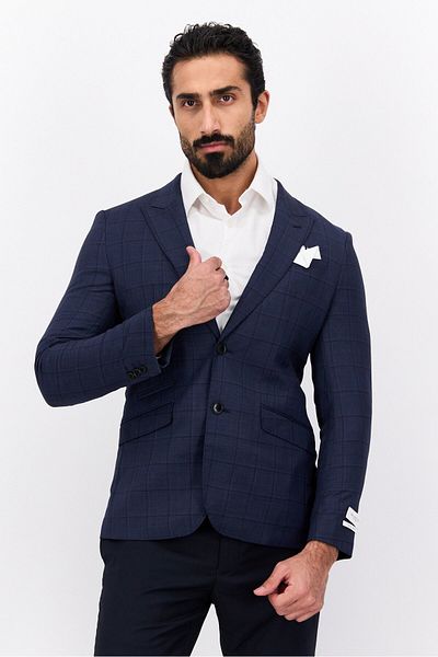Selected Homme Men Slim Fit Plaid Blazer, Blue
