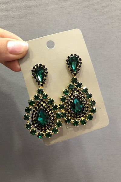 Hayalperest boncuk Gold Yellow Earrings with Green Black Crystal Glass Stones