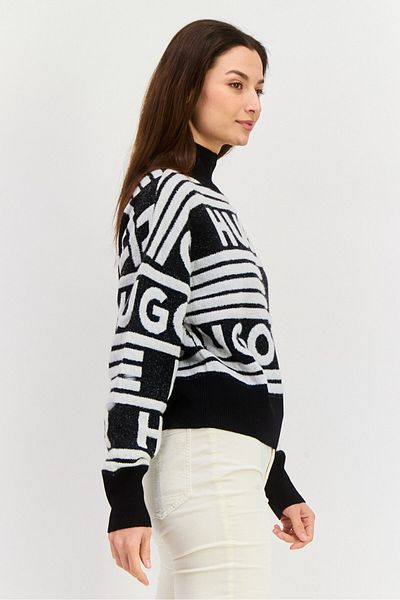 Hugo Boss Women Turtle Neck Allover Print Sweater, Black