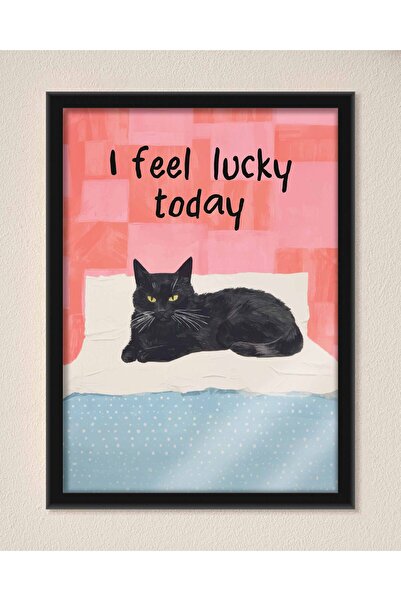 POSTERİFY 30x40  Çerçeveli Poster - I Feel Lucky Today - Kara Kedi Şansı
