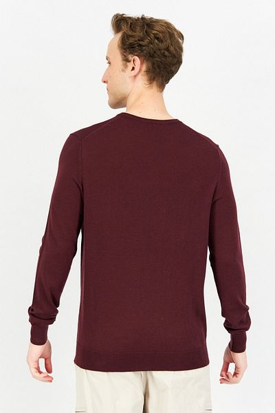 CELIO Men V-neck Plain Sweater, Burgundy