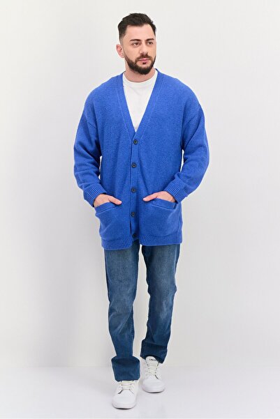 Esprit Men V-Neck Knitted Long Sleeves Cardigan, Royal Blue