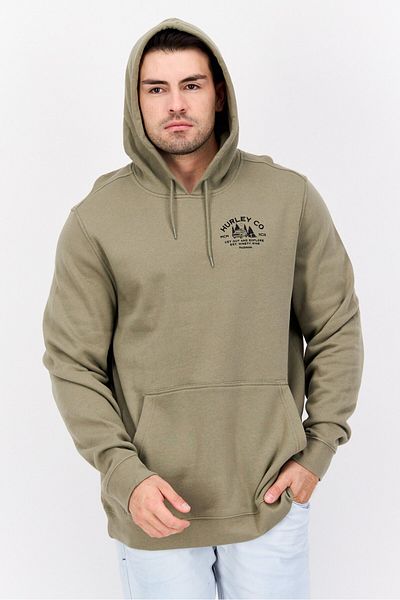 Hurley Men Hooded Long Sleeve Printed Sweatshirt, Olive