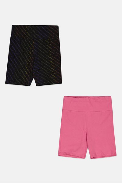 Madden Girl Kids Girl 2 Pieces Brand Logo Biker Short, Pink/Navy