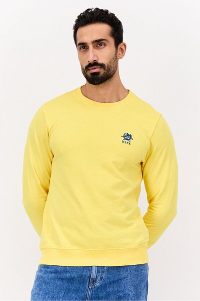 U.S. Polo Assn. Men Crew Neck Embroidered Logo Long Sleeves Sweatshirt, Yellow