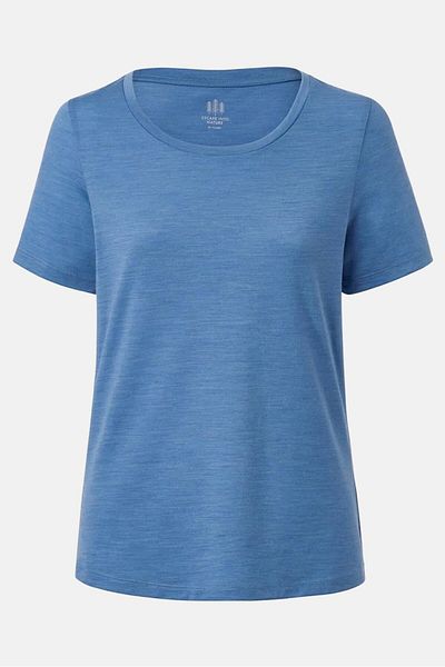 Tchibo Women Round Neck Short Sleeve Solid T shirt, Blue