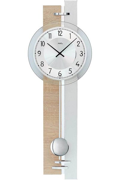 AMS Wall Clock 7441, Quartz, Silver, Analogue, Modern