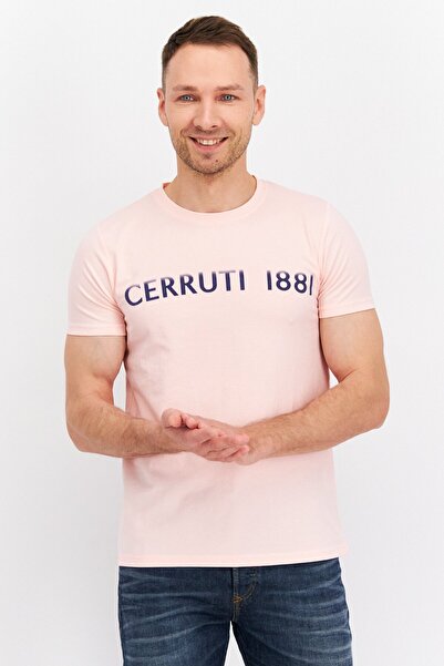 Cerruti 1881 Men Crew Neck Short Sleeve Brand Logo T-Shirts, Pink