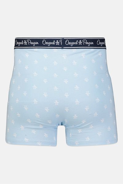 Original Penguin مجموعة من 3 سراويل داخلية بوكسر مطبوعة بالكامل للرجال، مجموعة من الألوان الأزرق الفاتح/الأزرق الداكن/الأحمر