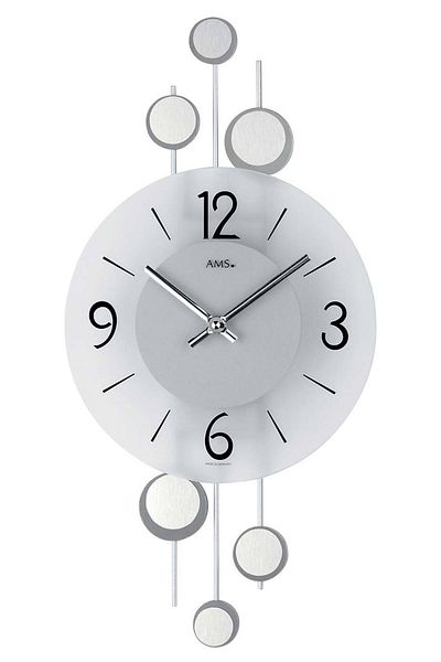 AMS Wall Clock 9388, Quartz, Silver, Analogue, Modern