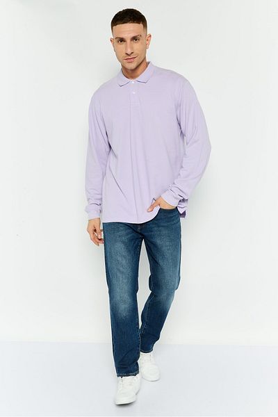 GAP Men Regular Fit Textured Long Sleeves Polo Shirt, Light Purple